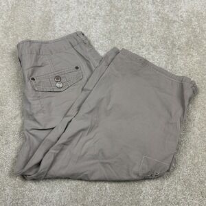 Cache Pants Womens 12 Gray Cargo Capri Cropped Straight Leg Embroidered Stretch